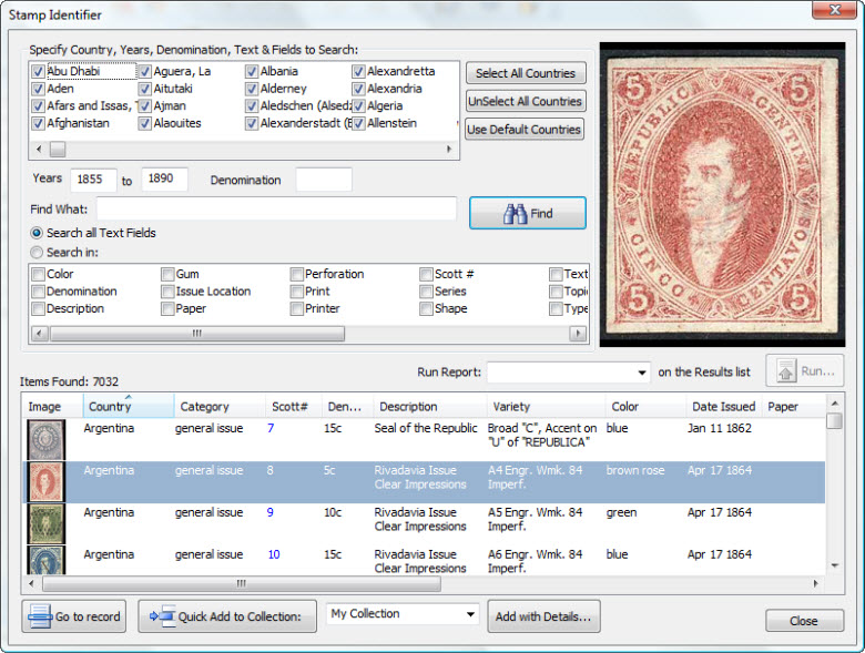 World Stamp Identifier used by StampManage Philatelic Software